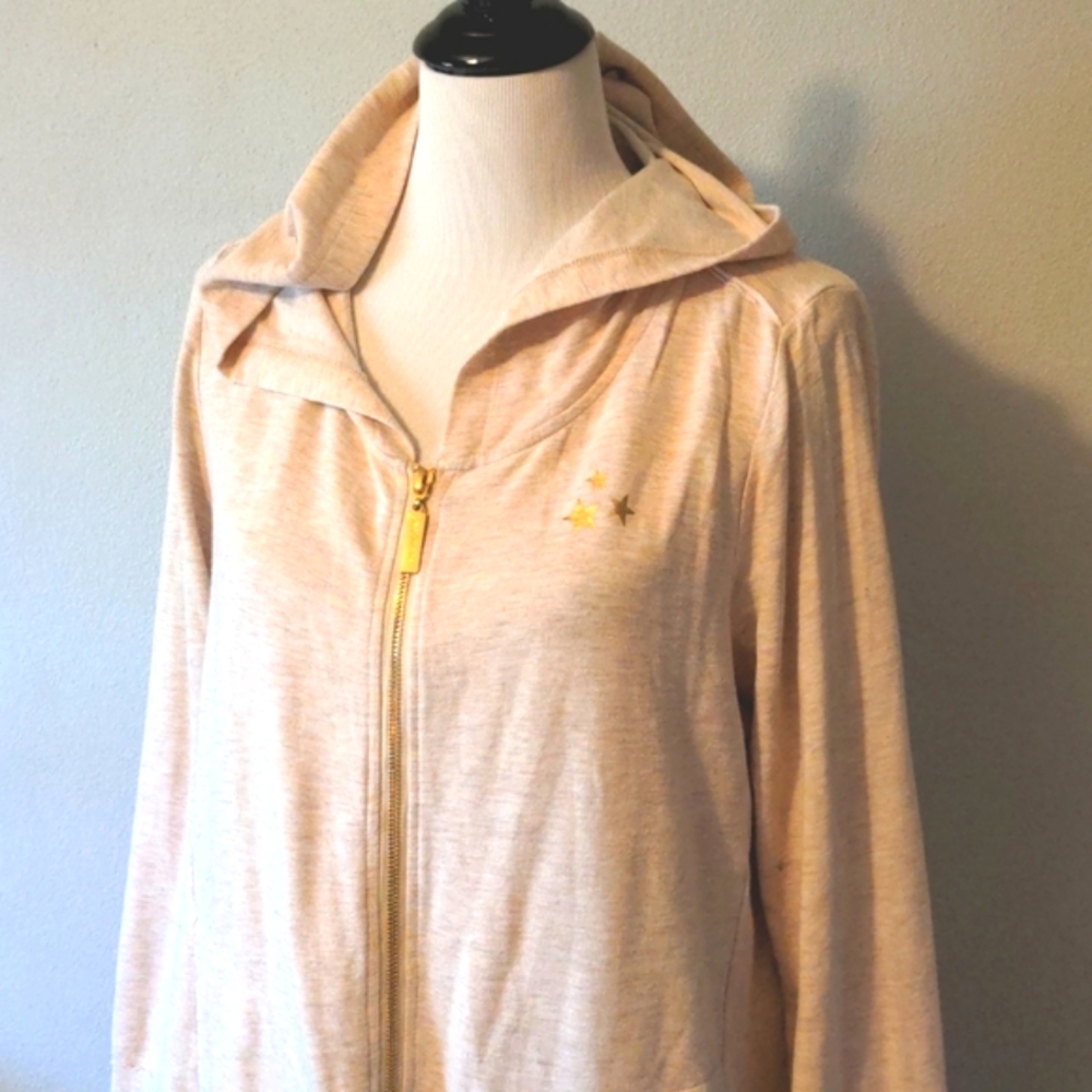 Peace Love World Long Tan Lightweight Cardigan Hoodie Two Pockets Medium